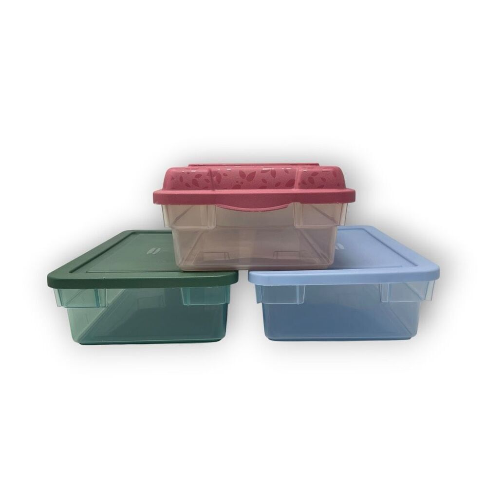 Rubbermaid Lot of 3 Vintage Green Pink Blue Shoe Box Storage Container 0286